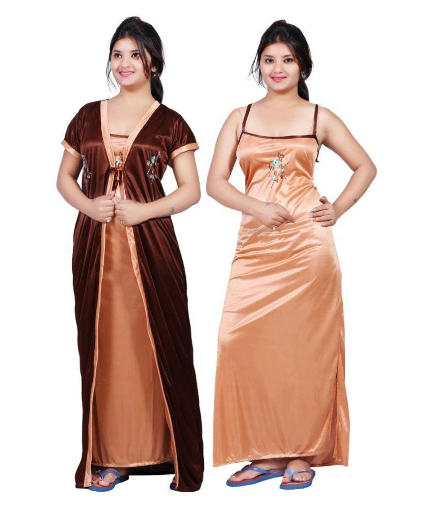 Mahaarani Brown Satin Nighty & Night Gowns