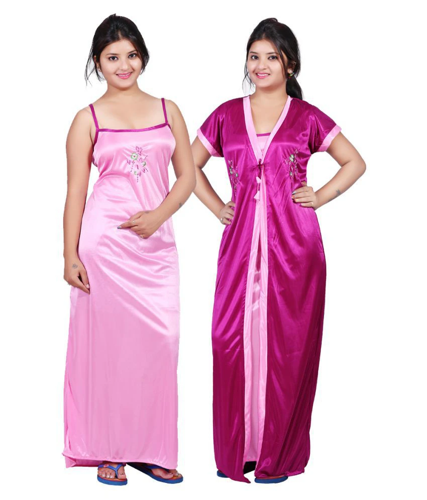Mahaarani Deep Pink Satin Nighty & Night Gowns