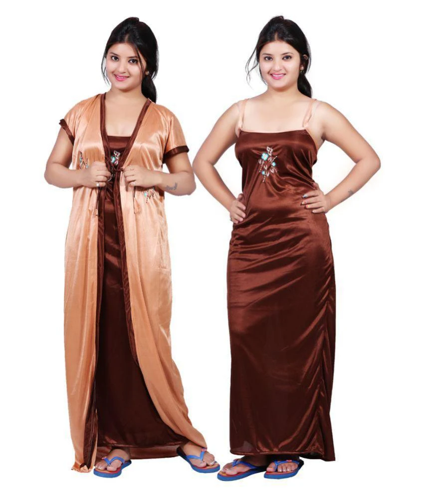 Mahaarani Light Brown Satin Nighty & Night Gowns