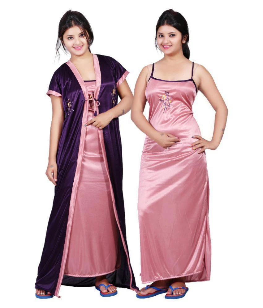 Mahaarani Light Pink Satin Nighty & Night Gowns