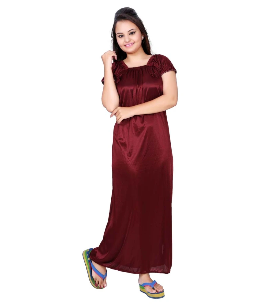 Mahaarani Maroon Satin Nighty