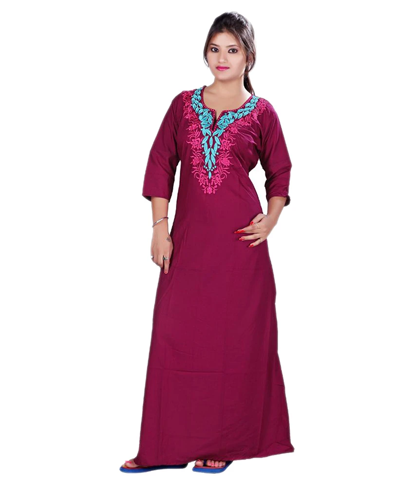 Mahaarani Pink Poly Cotton Nighty & Night Gowns
