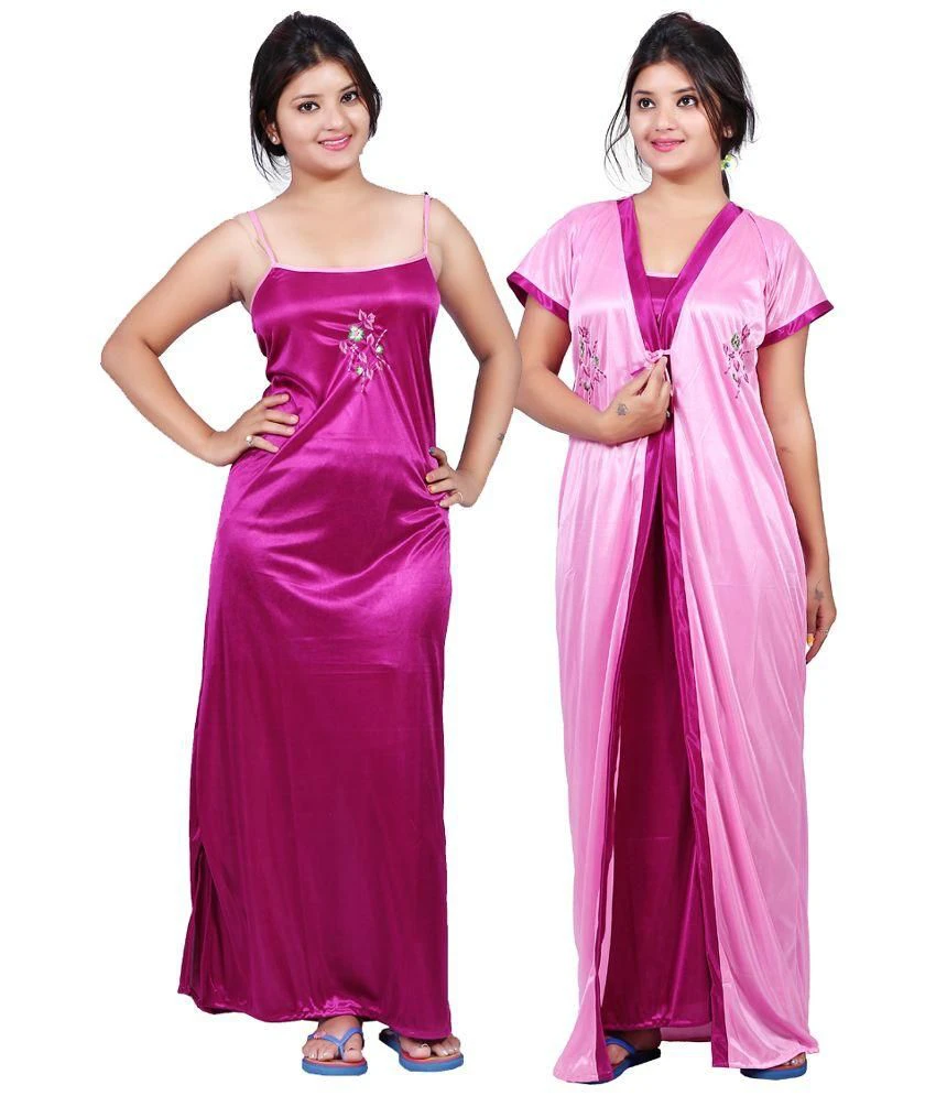 Mahaarani Pink Satin Nighty & Night Gowns
