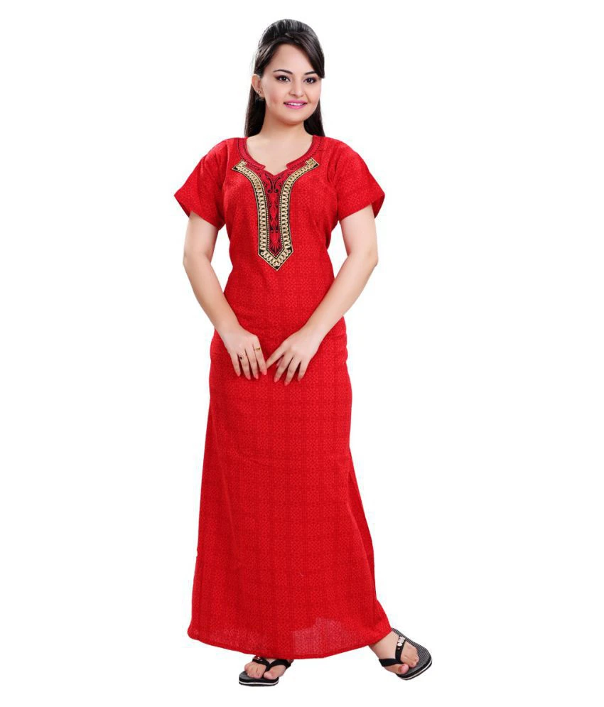 Mahaarani Red Cotton Nighty