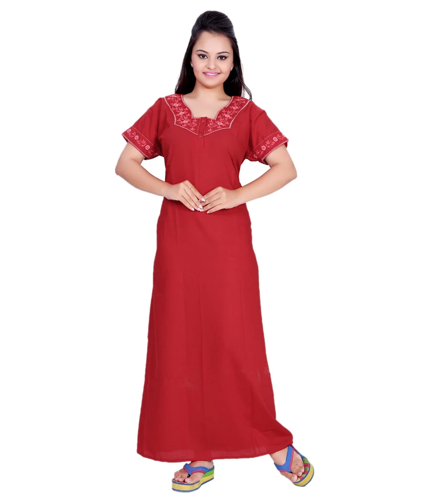 Mahaarani Red Poly Cotton Nighty