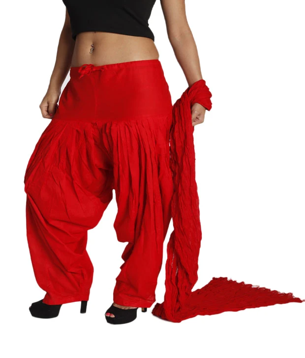Parvin Red Cotton Patiala Salwar With Dupatta