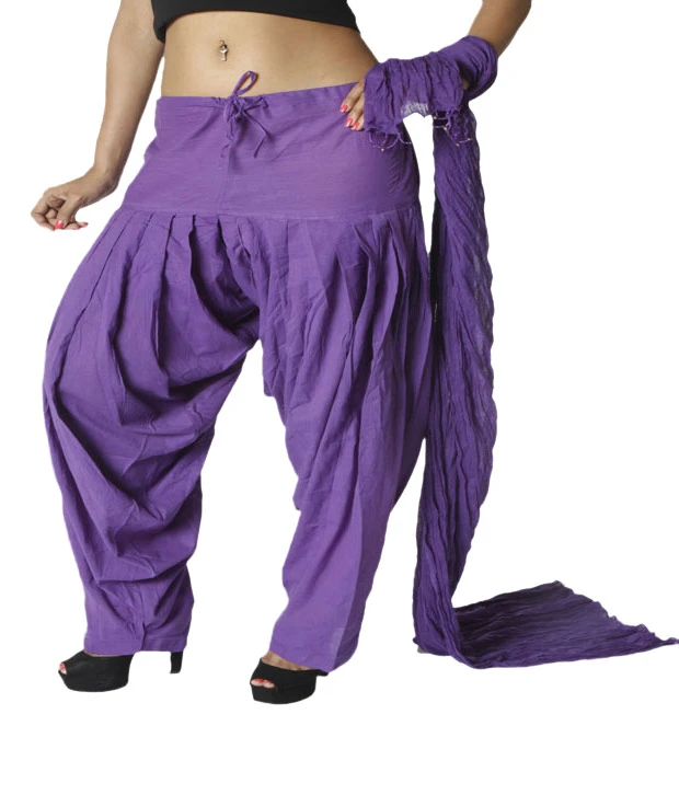Parvin Purple Cotton Patiala Salwar With Dupatta