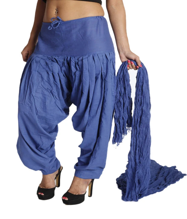 Parvin Blue Cotton Patiala Salwar With Dupatta