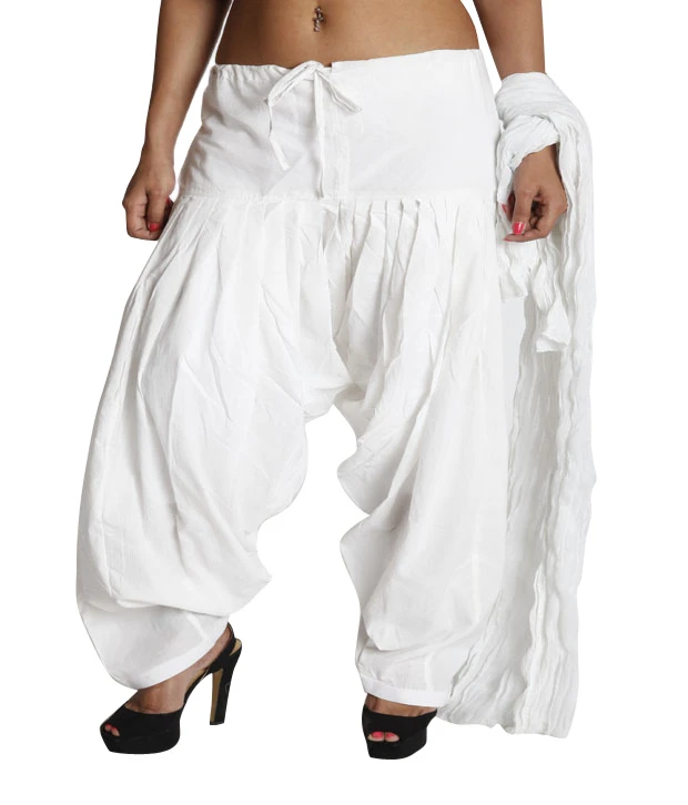 Parvin White Cotton Patiala Salwar With Dupatta