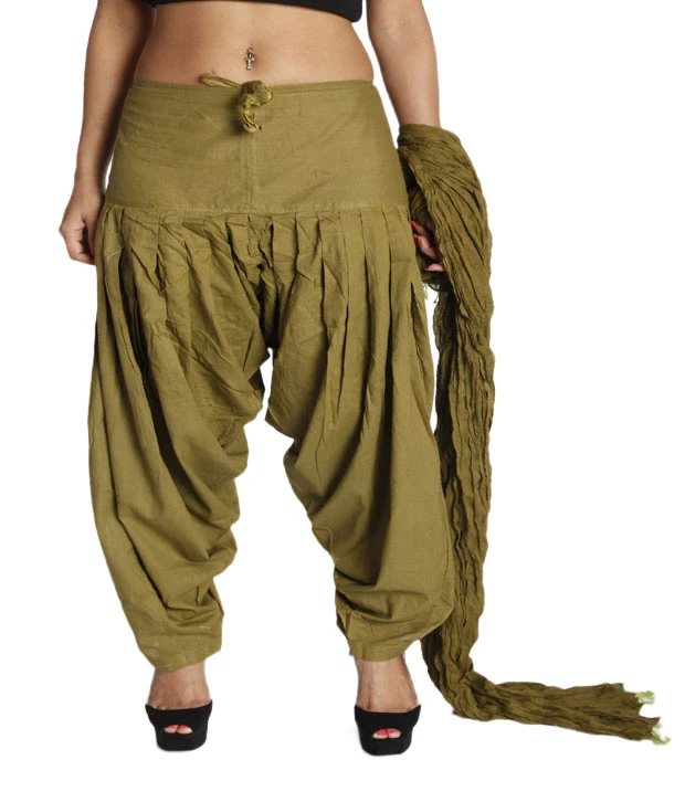 Parvin Mehendi Green Cotton Patiala Salwar With Dupatta