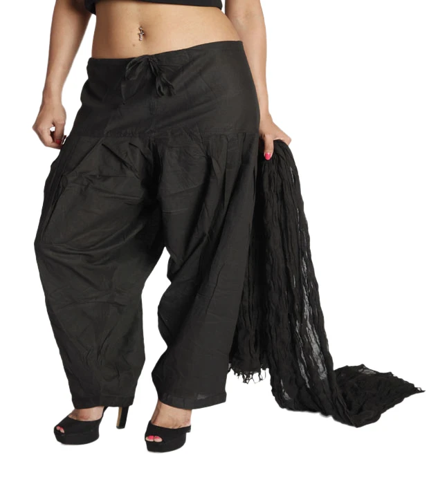 Parvin Black Cotton Patiala Salwar With Dupatta