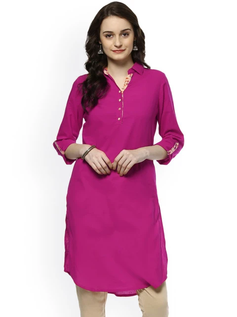 Women Pink Solid Straight Kurta