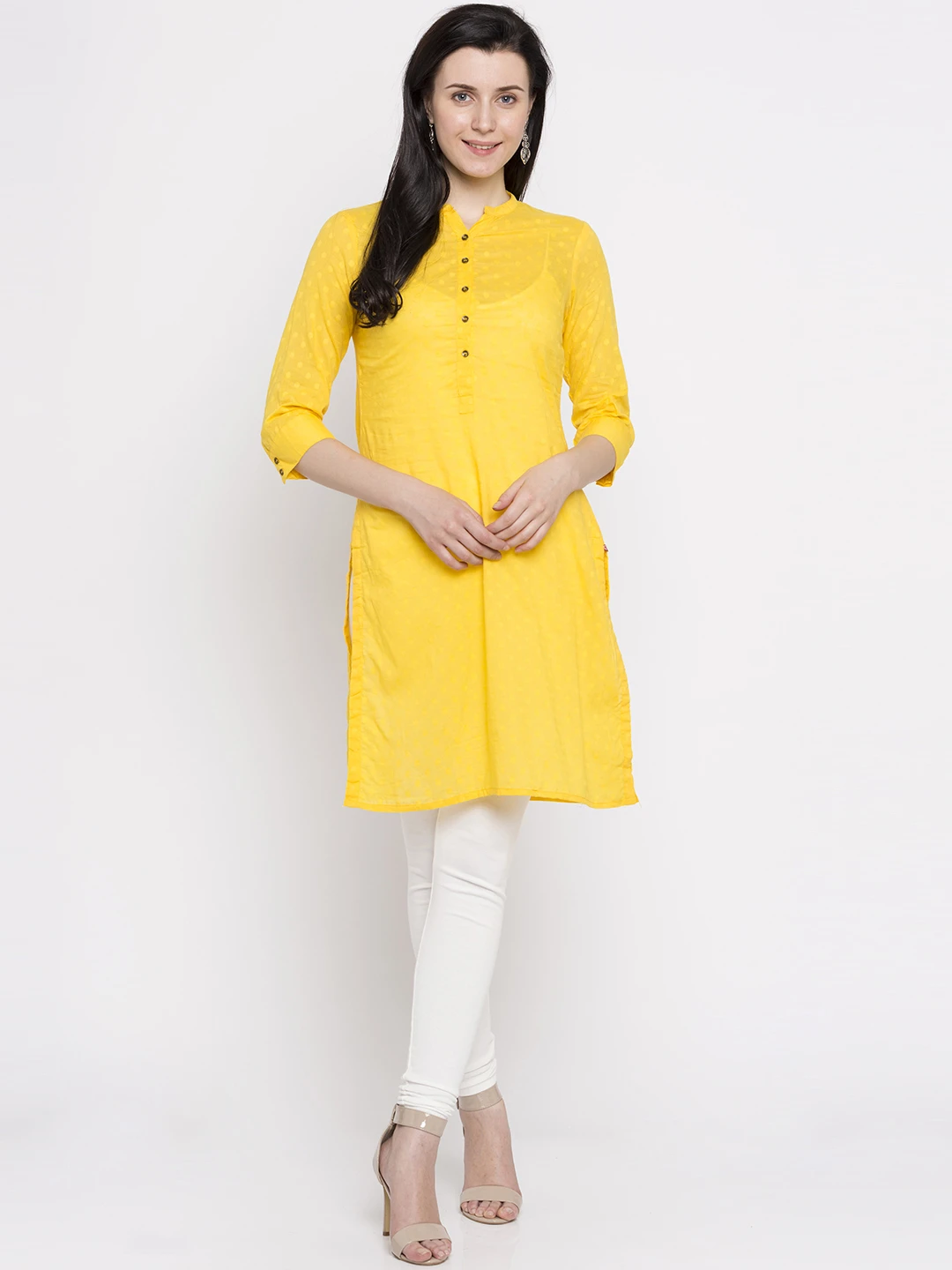 Women Yellow Solid Straight Kurta
