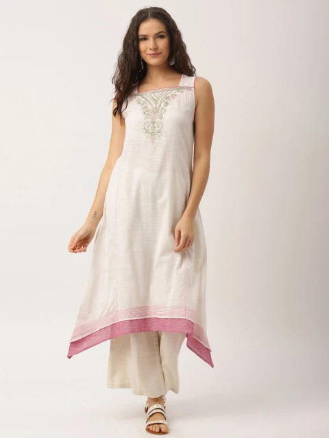 Off-White Embroidered A-Line Kurta