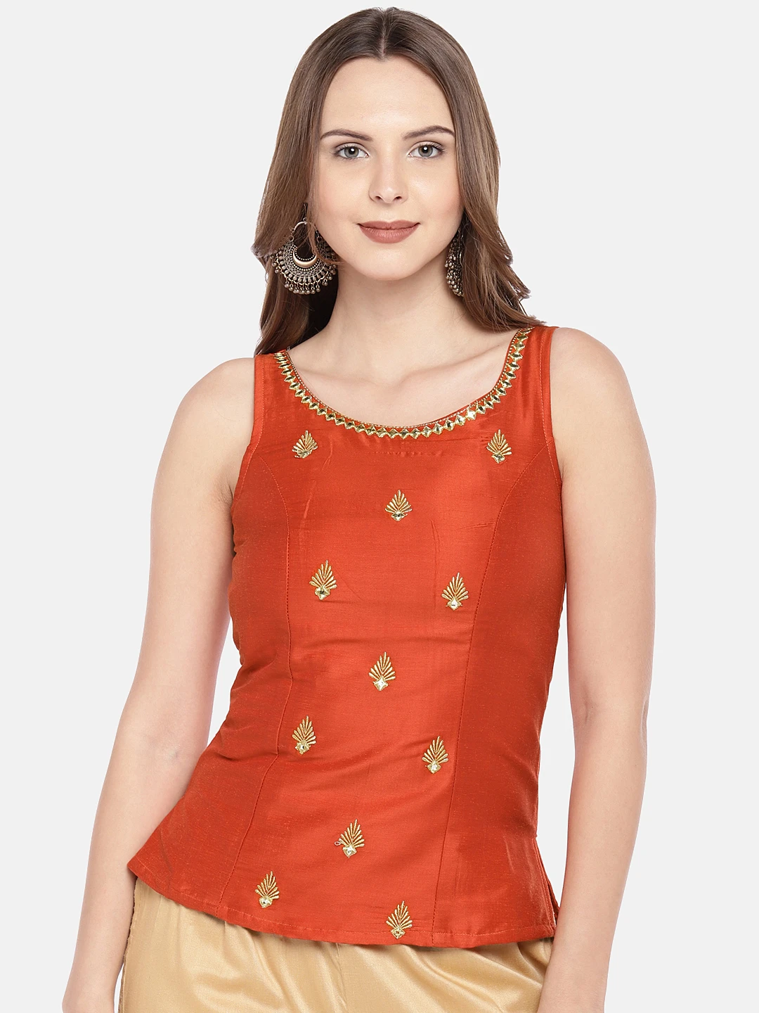 Women Orange Embroidered A-Line Kurti