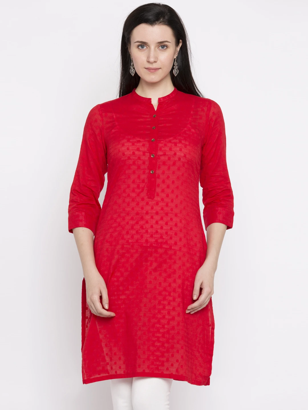 Women Pink Woven Design A-Line Kurta