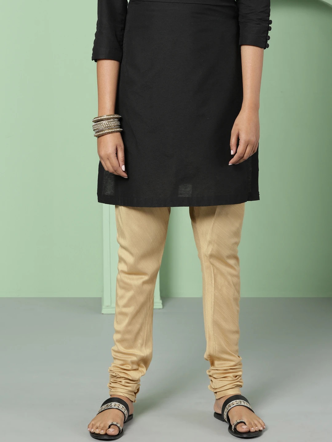 Women Gold-Coloured Solid Churidar - CD0017