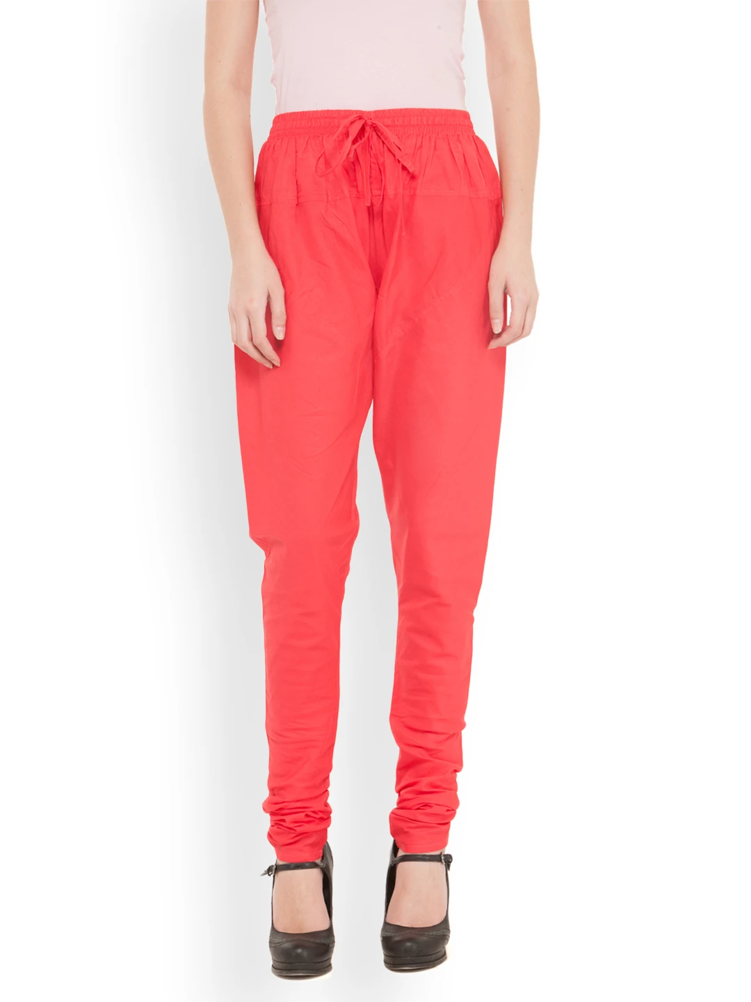 Women Cotton Coral Red Churidar - CD0012