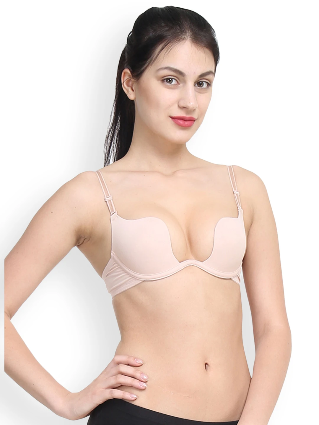 PrettyCat Beige Solid Underwired Lightly Padded Push-Up Bra
