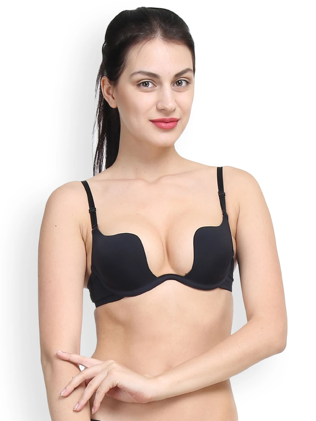 PrettyCat Black Solid Underwired Lightly Padded Push-Up Bra