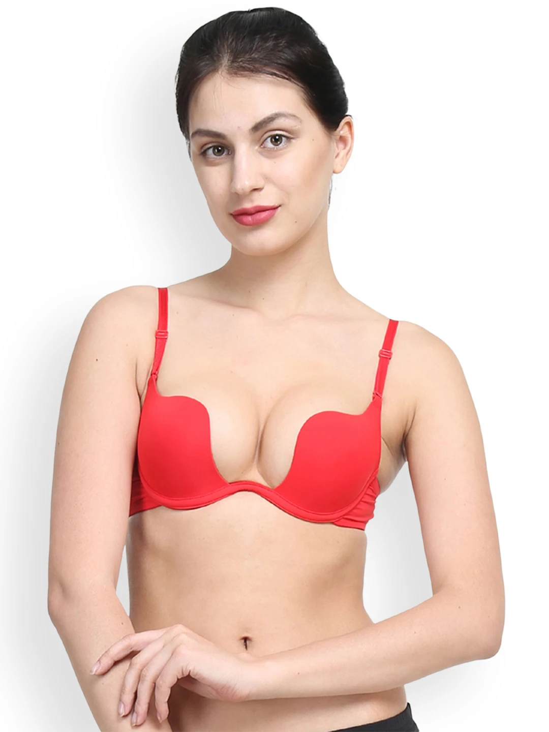 PrettyCat Red Solid Underwired Lightly Padded Push-Up Bra