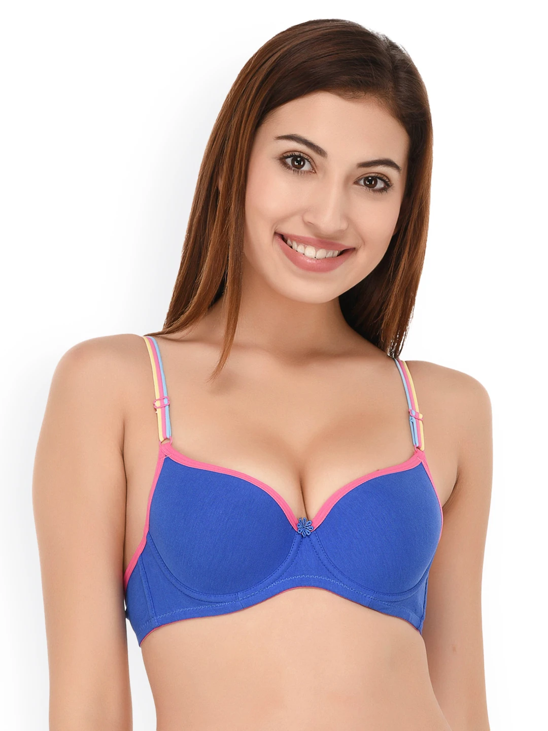 PrettyCat Blue Solid Underwired Non Padded T-shirt Bra