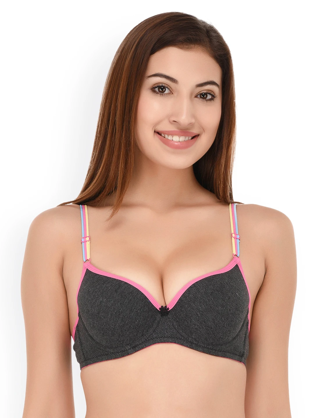 PrettyCat Grey Solid Underwired Non Padded T-shirt Bra