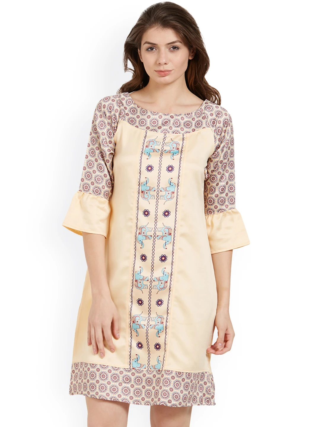 Soie Peach-Coloured Printed Nightdress NT-64IE-2