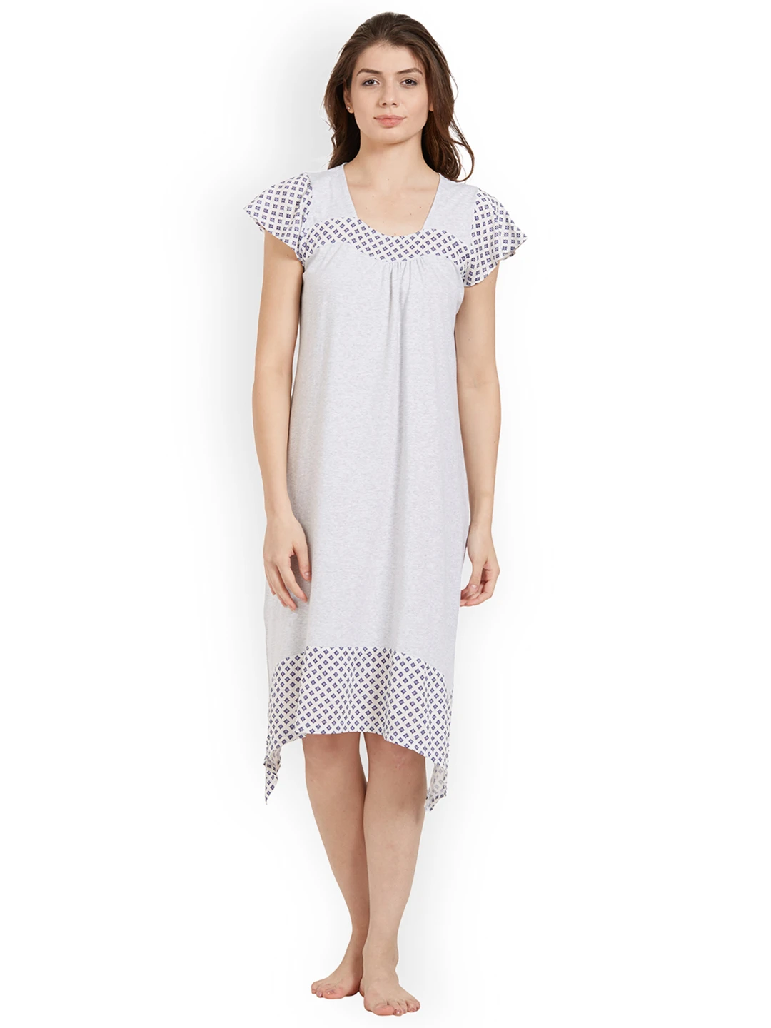 Soie Grey & Blue Solid Nightdress ND-2707