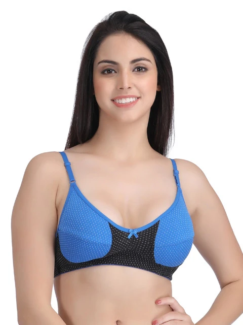 Clovia Blue & Black Printed Full-Coverage Bra BR0082