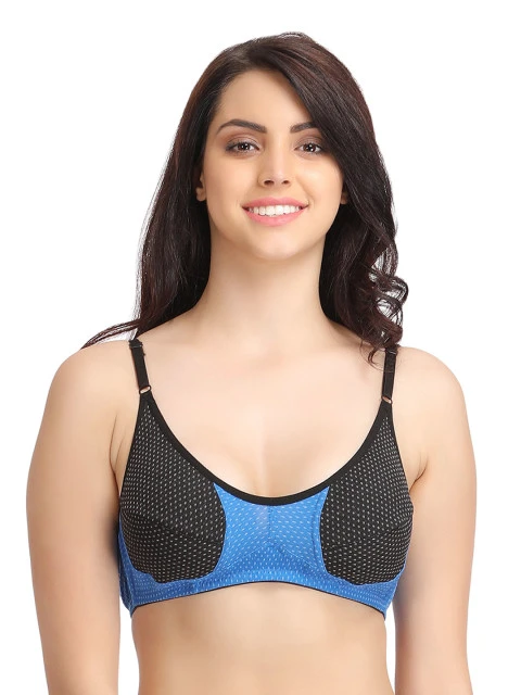 Clovia Black & Blue Full-Coverage T-shirt Bra BR0082