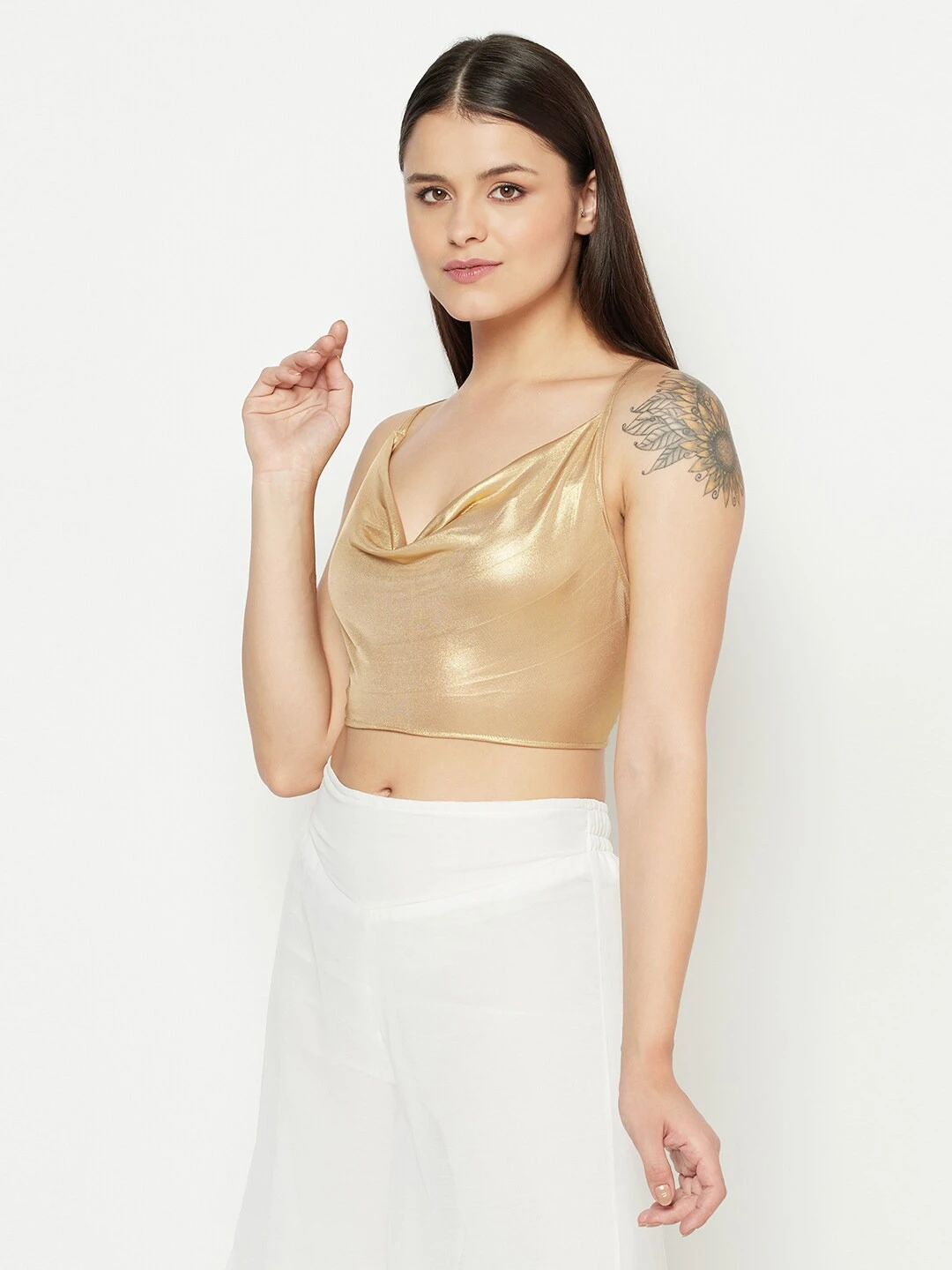 Gold-Toned Satin Cowl Neck Bralette Bra DI-1333