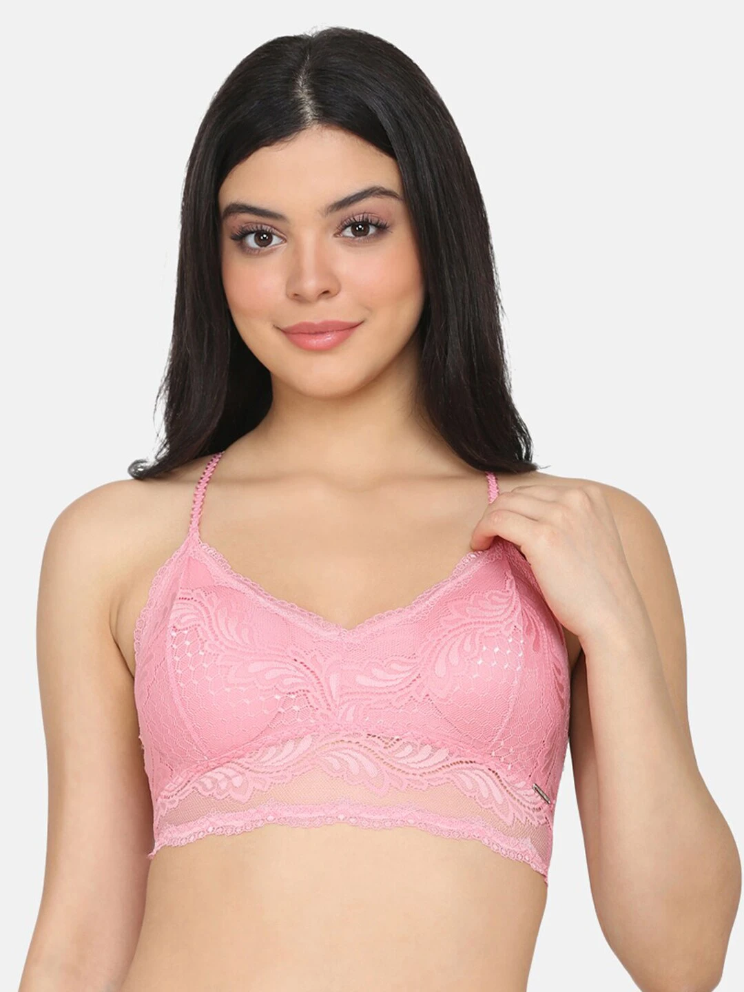 Pink Lace Non-Wired Lightly Padded Jewel Back Bralette