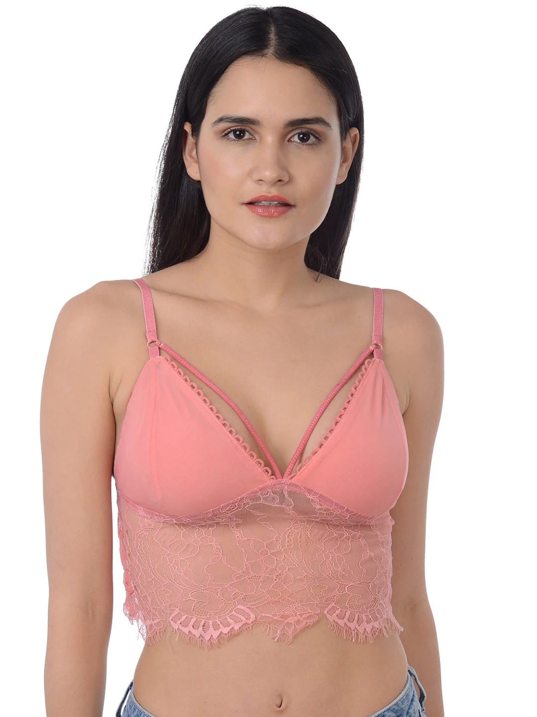 Pink Lace Non-Wired Non Padded Styled Back Bralette Bra DI-1084