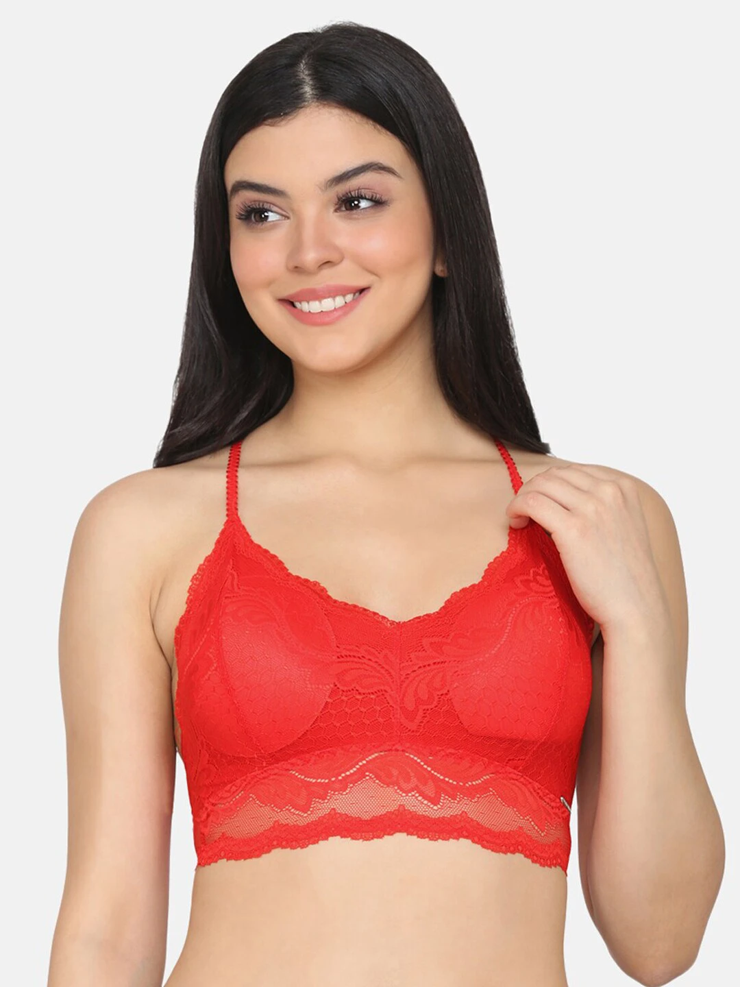 Red Lace Non-Wired Lightly Padded Jewel Back Bralette