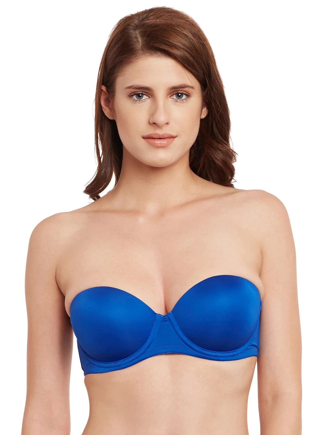 Blue Solid Underwired Non Padded Everyday Strapless Bra