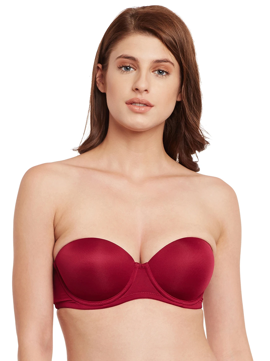 Maroon Solid Underwired Non Padded Everyday Strapless Bra