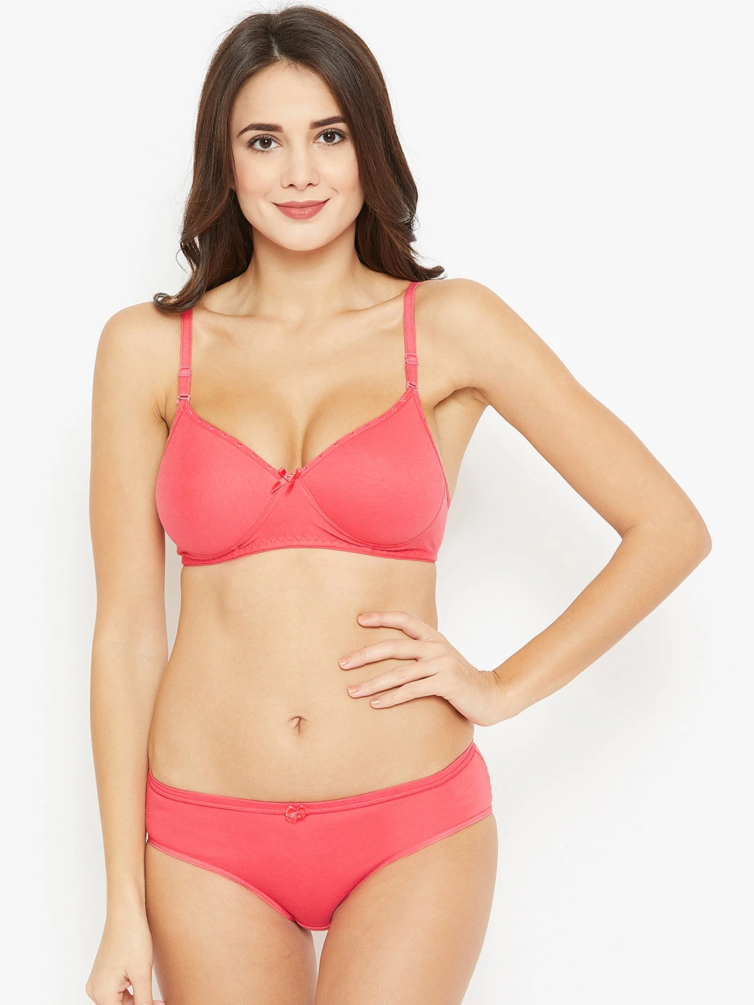 Coral Pink Solid Bridal Lingerie Set NGLS-01