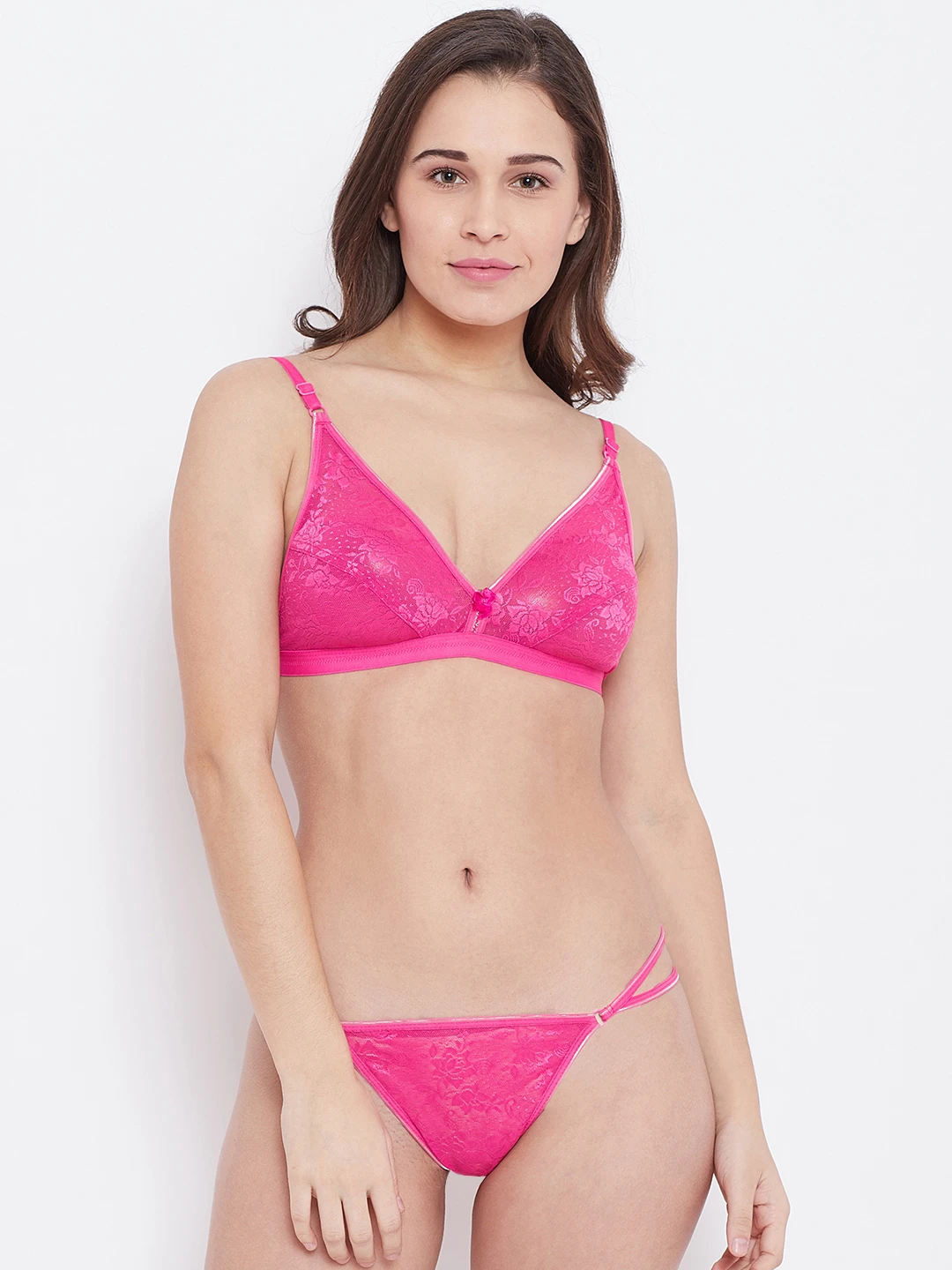 Women Pink Lace Lingerie Set NGLS-04