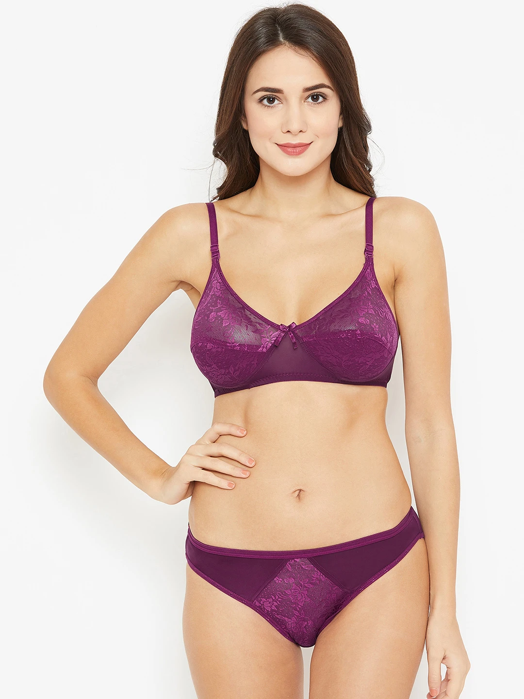 Women Purple Solid Bridal Lingerie Set NGLS-11