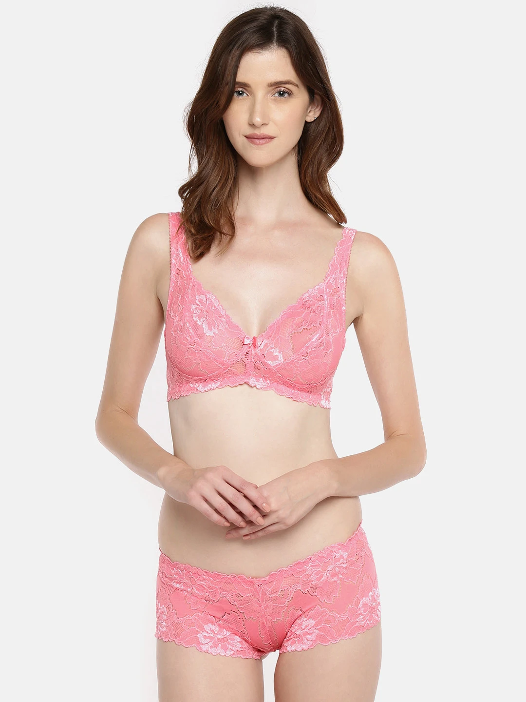 Pink Self Design Lingerie Set LLS-5043