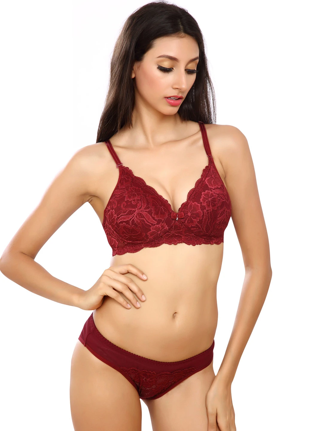 Maroon Lace Lingerie Set LLS-5025