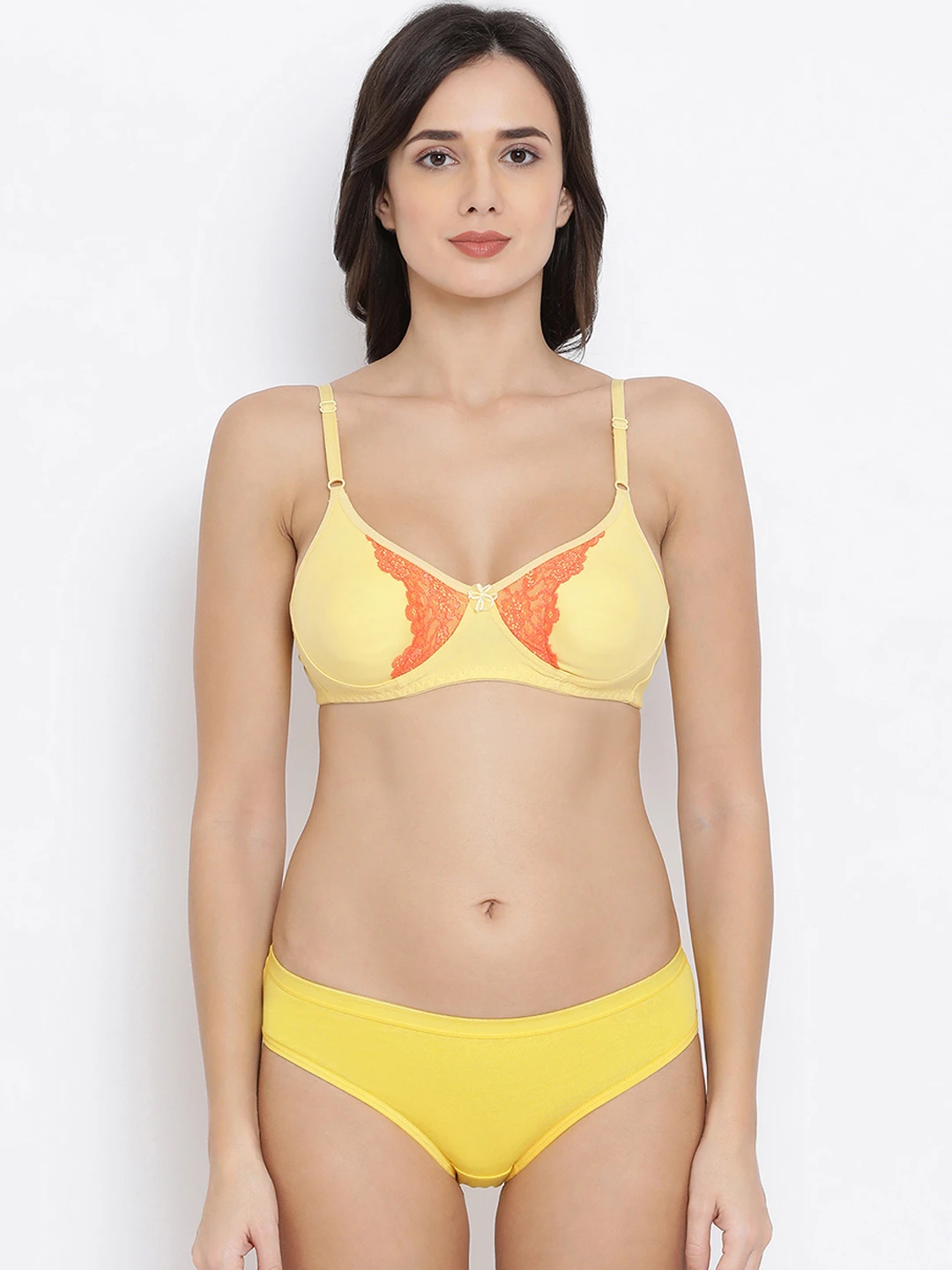 Women Yellow Solid Lingerie Set