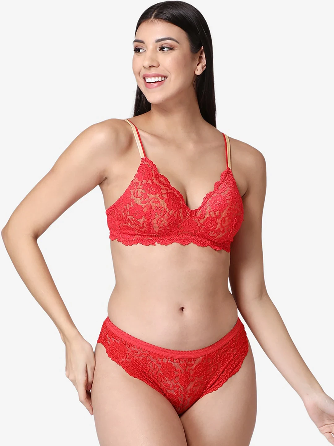 Women Red Lace Lingerie Set