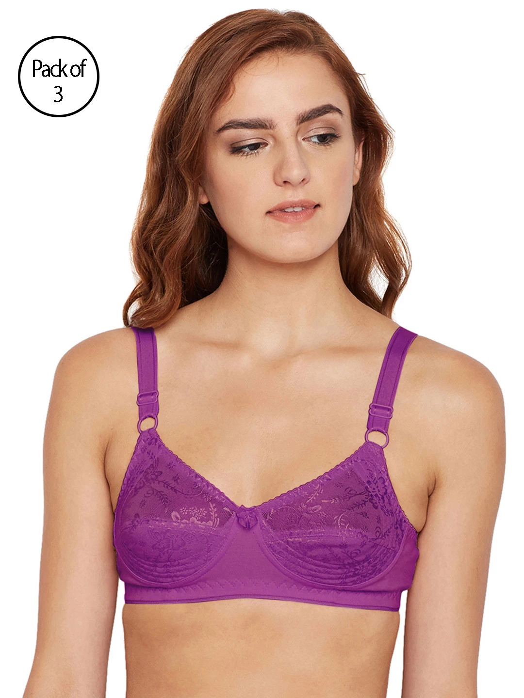 Women Pack of 3 Purple Self Design Everyday Bra