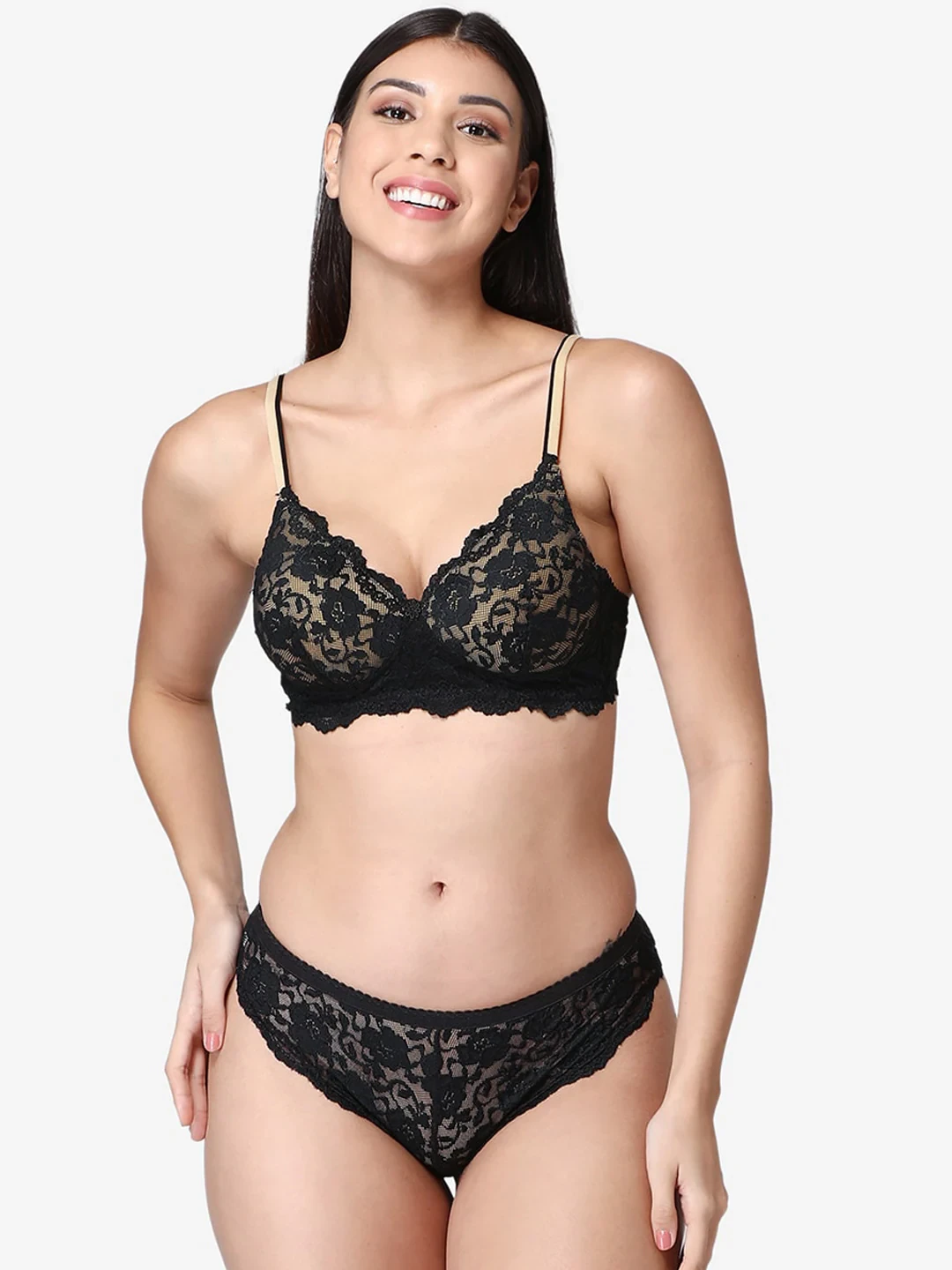 Women Black Bridal Lace Lingerie Set