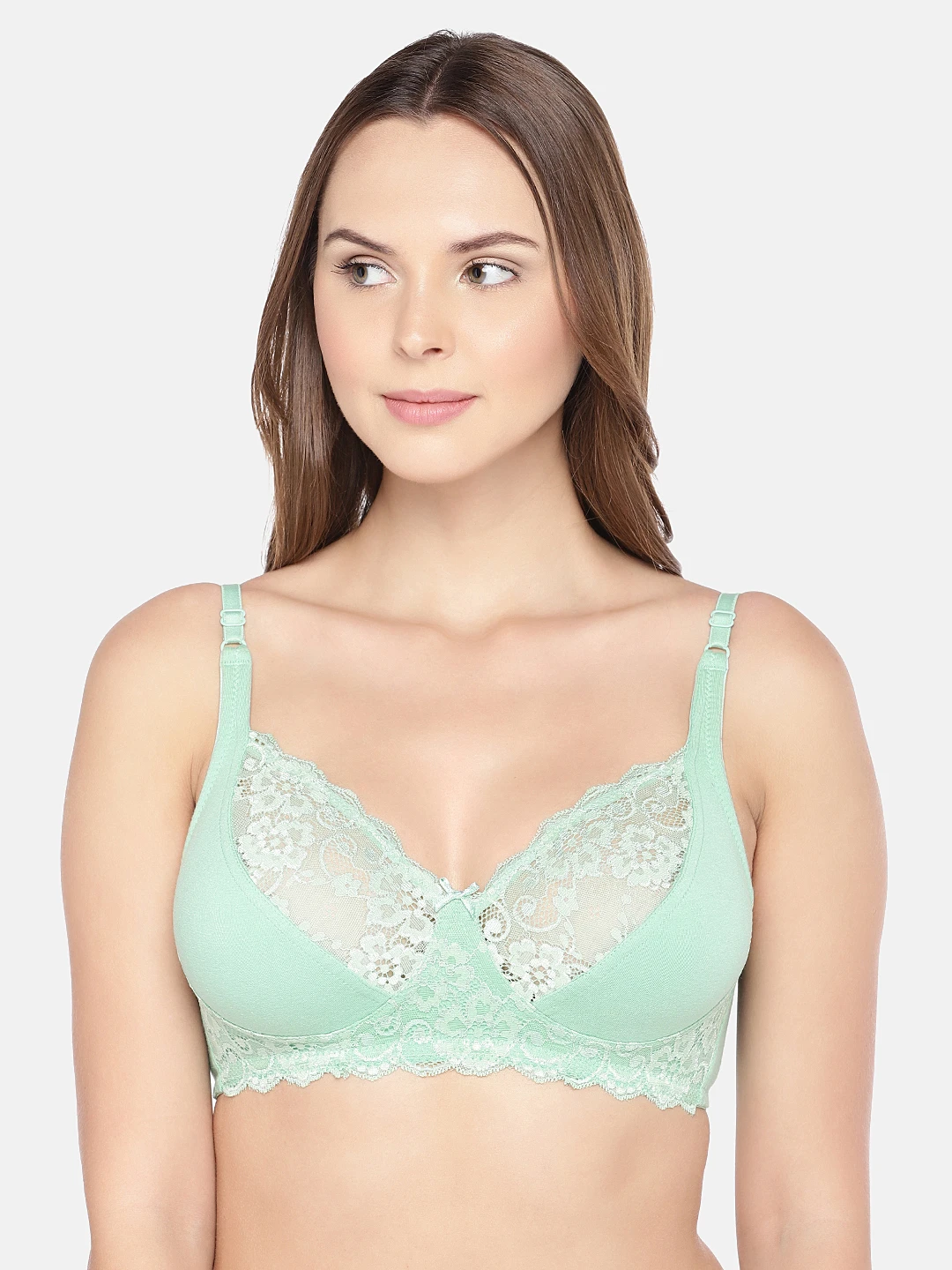Sea Green Non Padded Full Coverage Laced Bra ISB019C