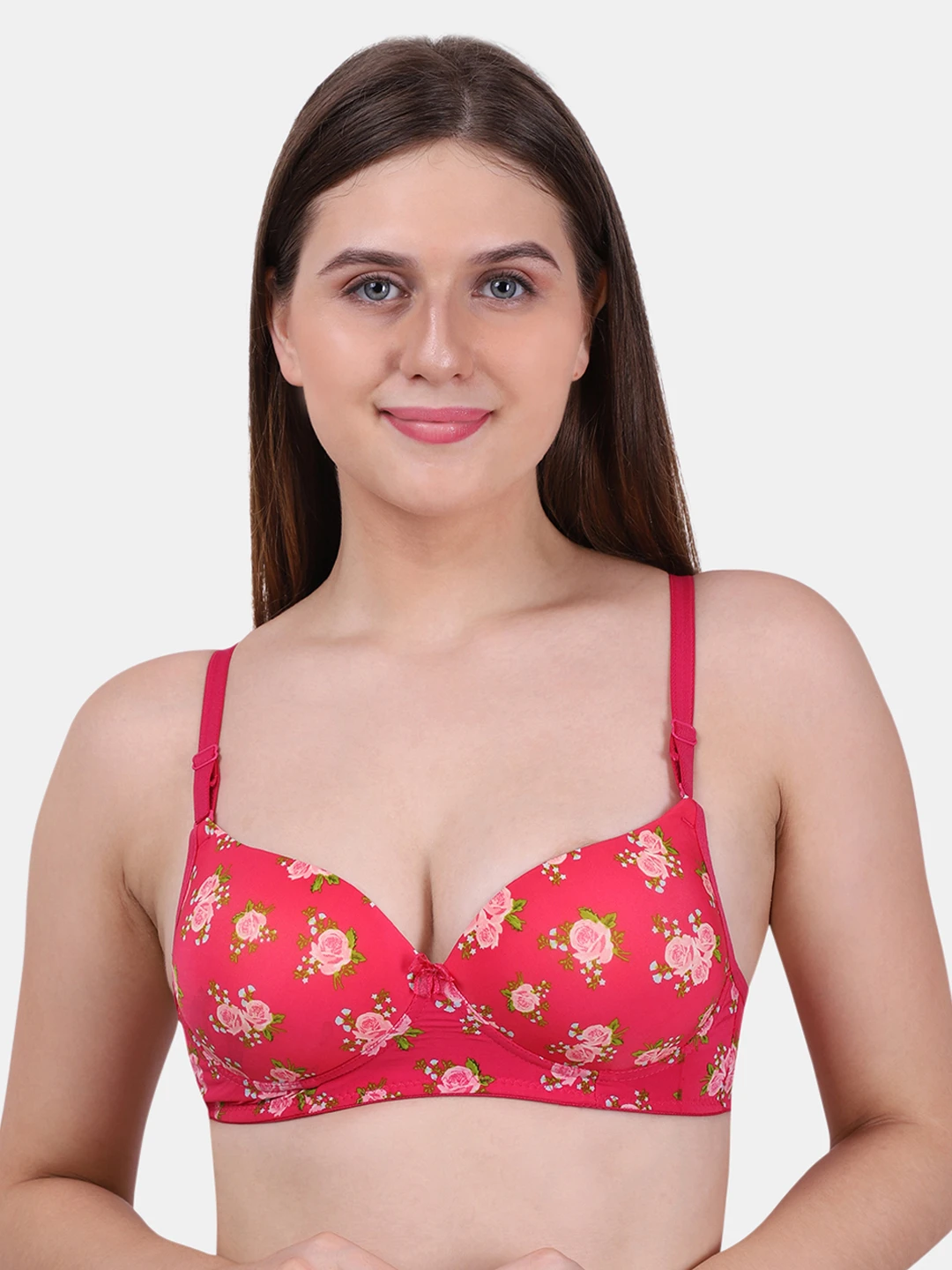 Red Printed Non-Wired Heavily Padded T-shirt Bra