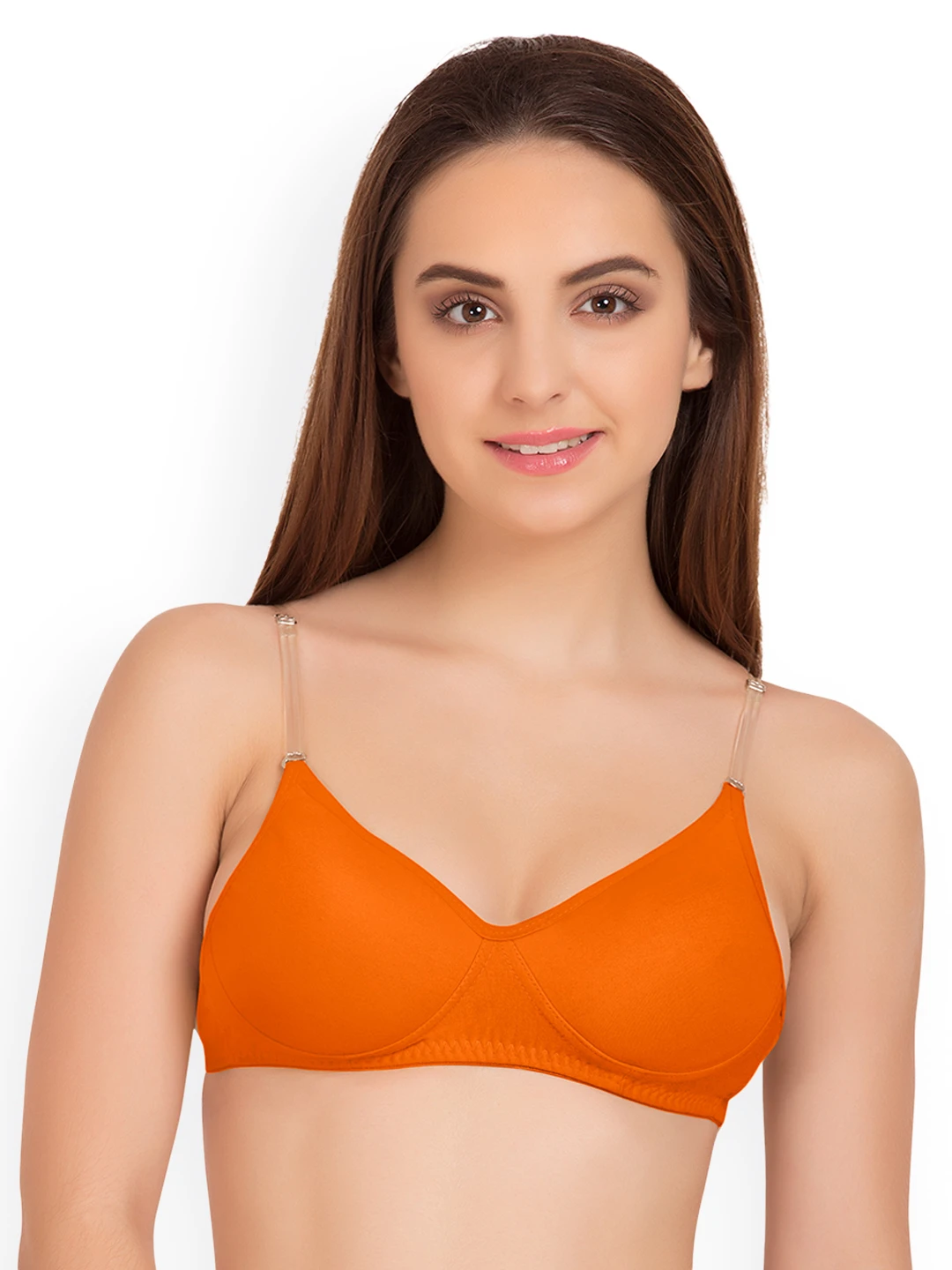Orange Solid Non-Wired Heavily Padded T-shirt Bra