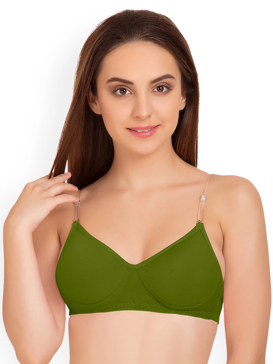 Olive Green Solid Non-Wired Heavily Padded T-shirt Bra